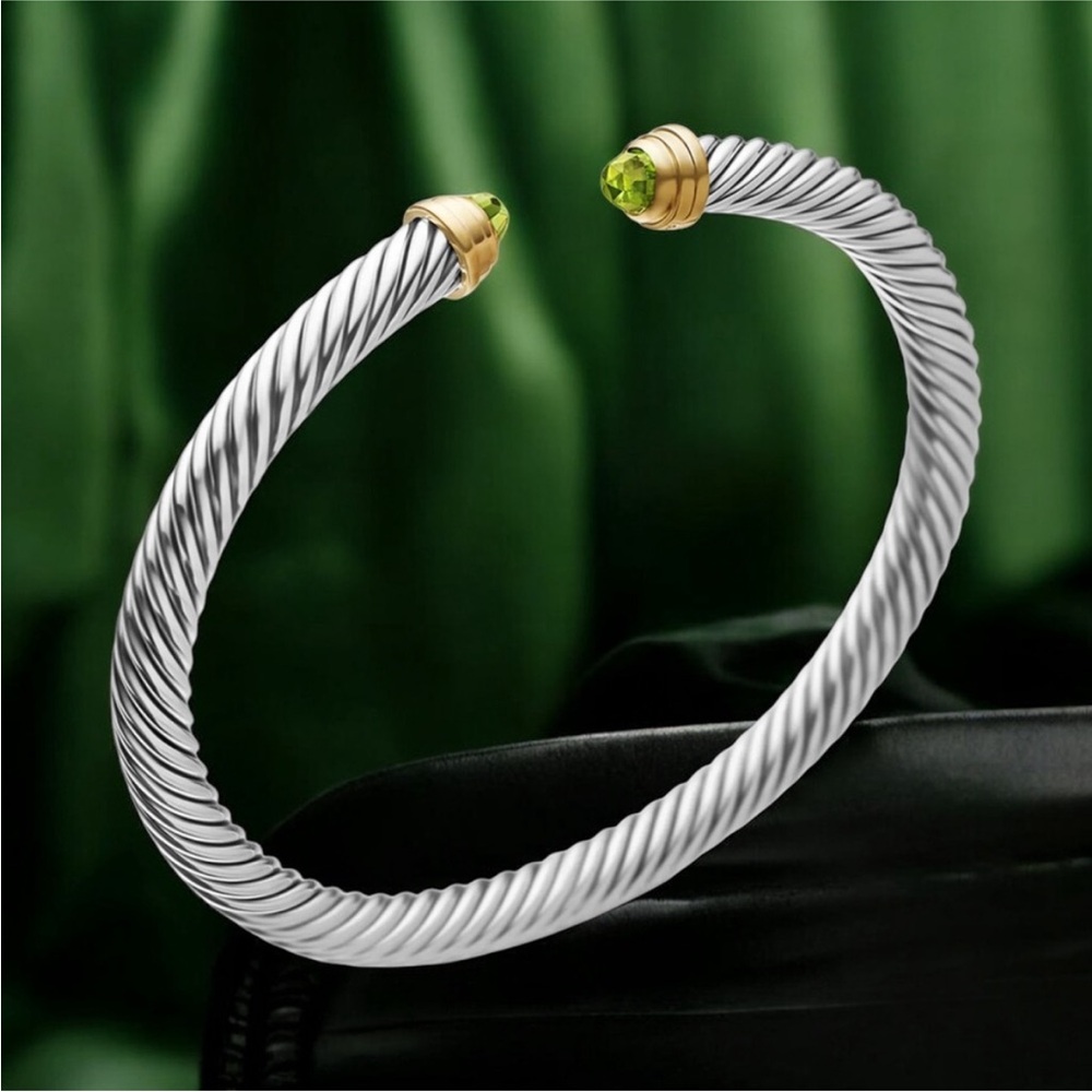 David Yurman Silver and Green Twisted Bracelet
